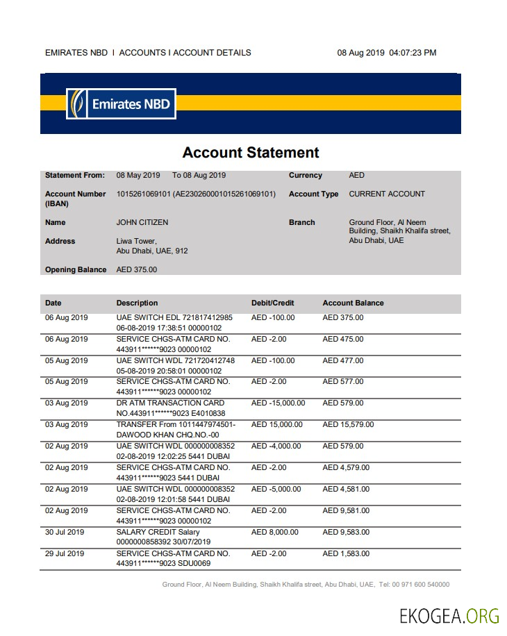 Relevé bancaire des Émirats arabes unis Abu Dhabi Emirates NBD.pdf